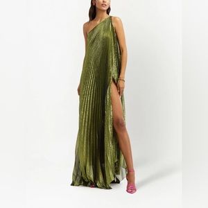 Oscar De La Renta Pleated One Shoulder Lamé Gown (Kaftan) BNWT